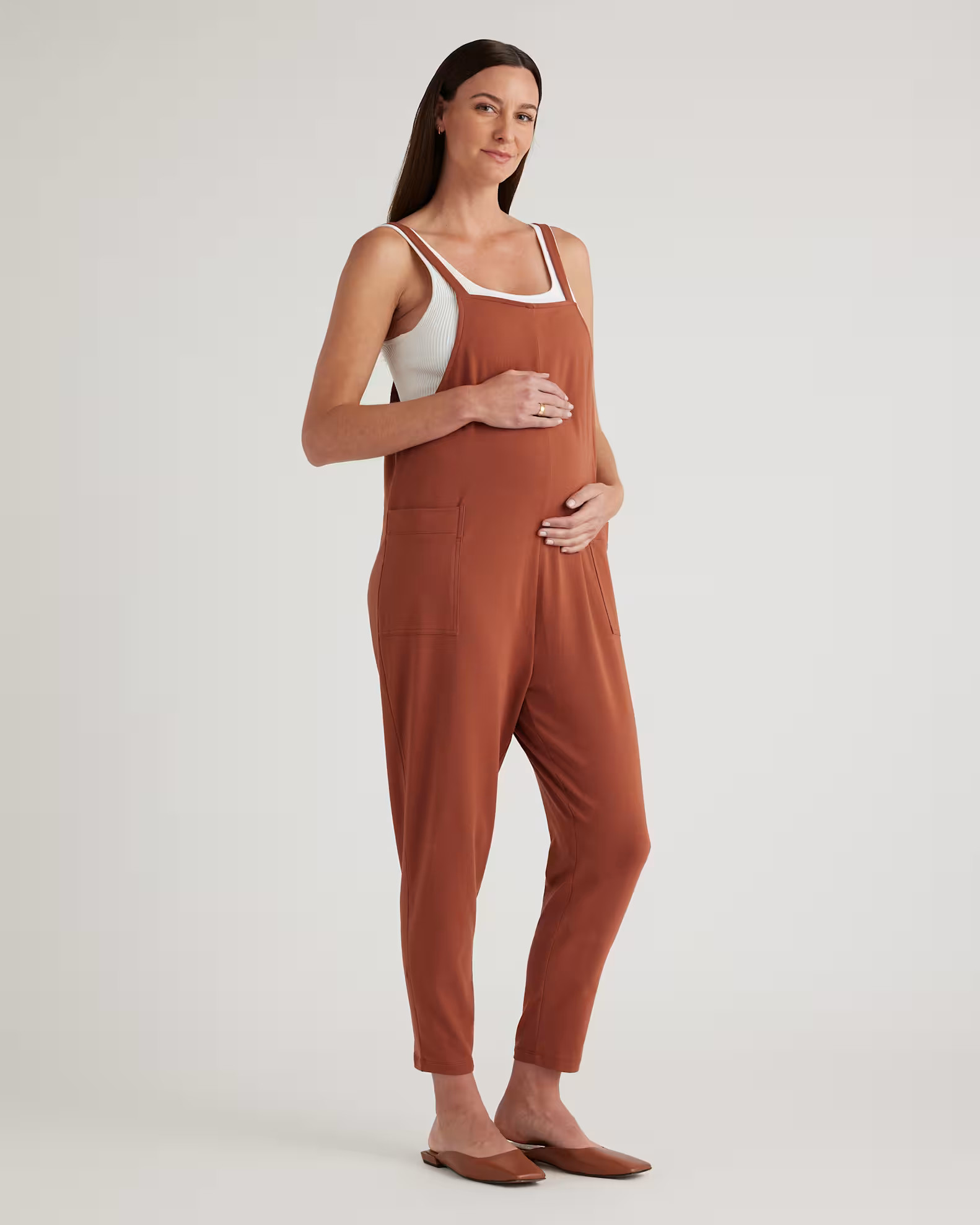 Organic Cotton Maternity Overalls in Rust | Quince