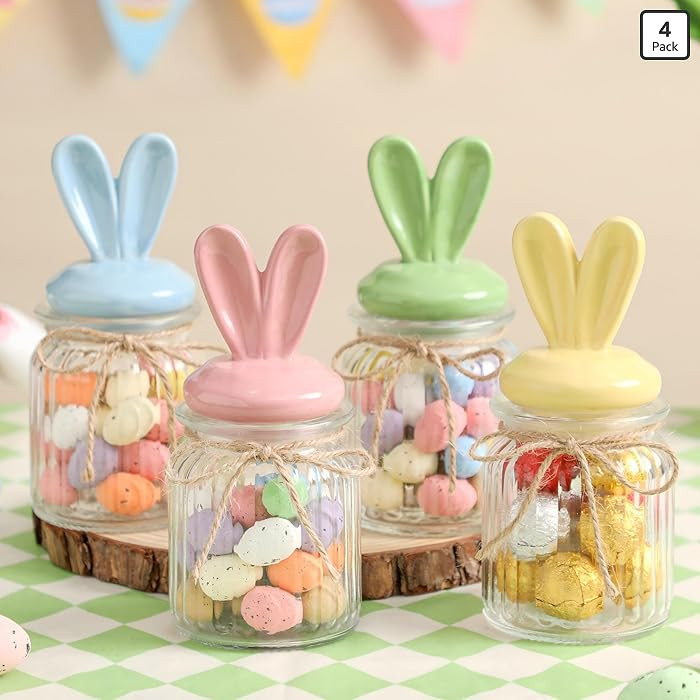 Easter Bunny Candy Jar Decorations - 4 PCS Glass Candy Jars with Bunny-Shaped Ceramic Lids - Airt... | Amazon (US)