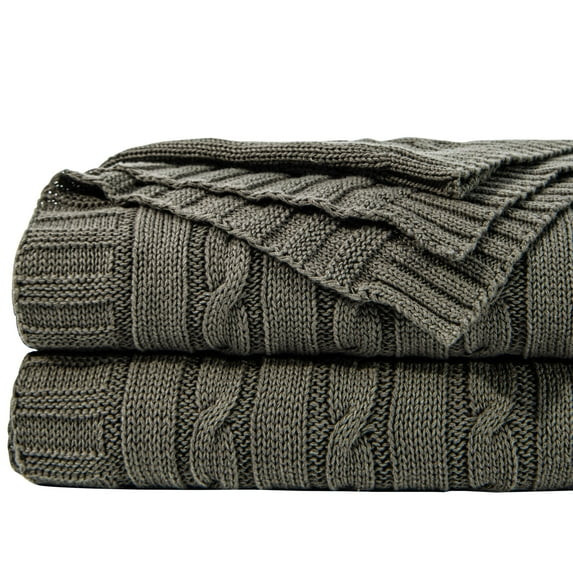 Ntbay 100% Cotton Cable Knit Throw, Super Soft Warm Knitted Blanket Home Decor, 51"x67", Gray | Walmart (US)