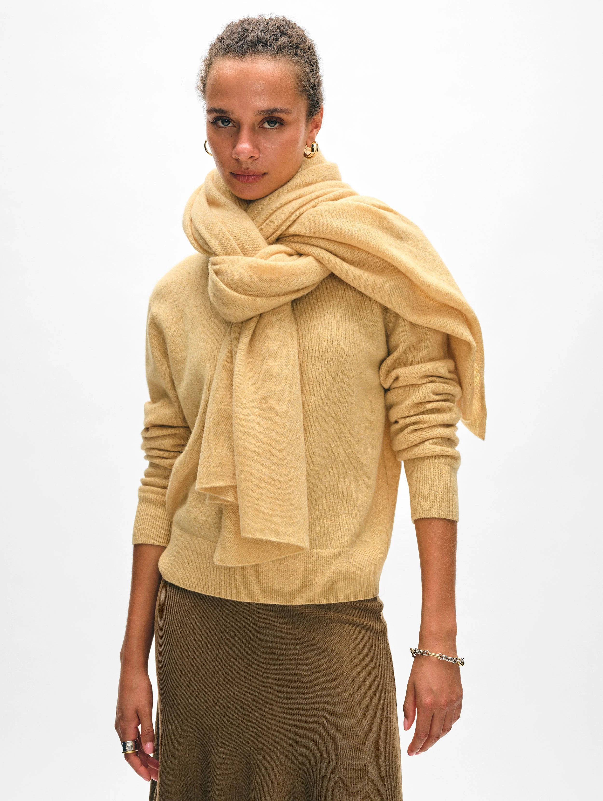 White + Warren Cashmere Travel Wrap in Vintage Gold size 81" x 36 | White and Warren