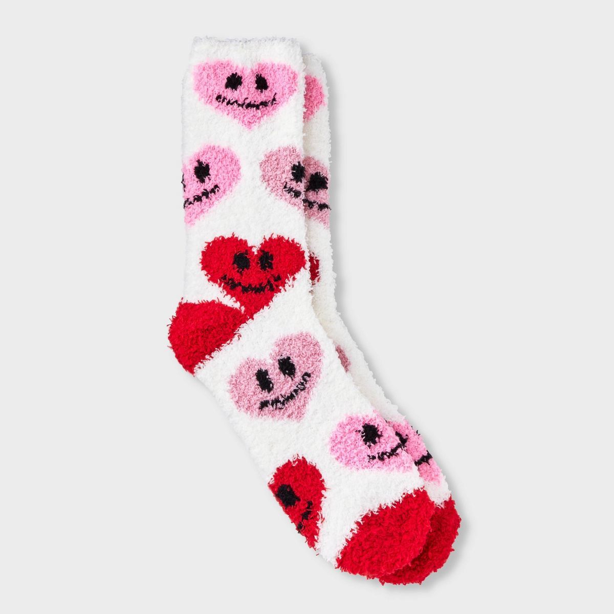 Women's Smiley Hearts Valentine's Day Cozy Crew Socks - Red/White/Pink 4-10 | Target