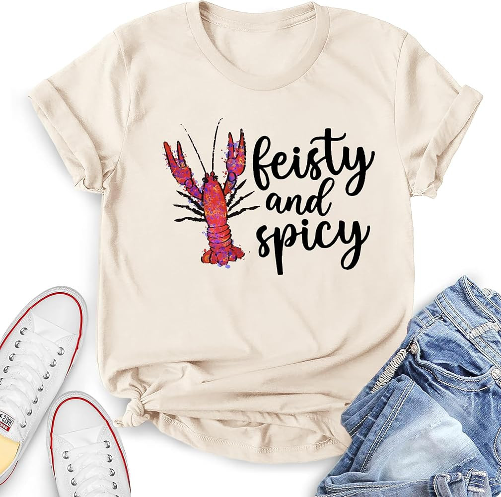 Womens Crawfish Shirt Funny Spicy Crawfish Tshirt Short Sleeve Louisiana Boil Festival Tee | Amazon (US)