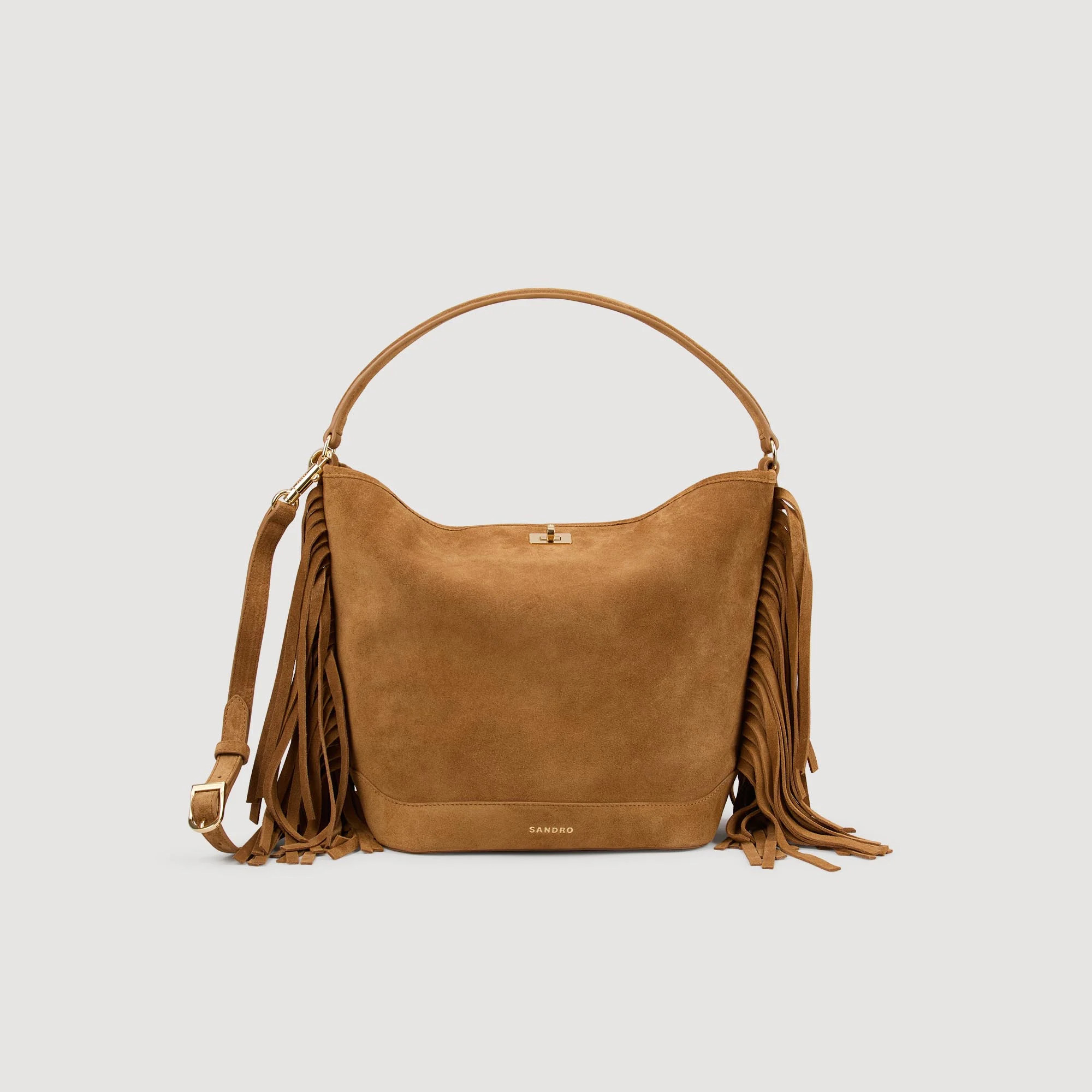 TANGOSO fringed suede bucket bag | Sandro US | Sandro-Paris US