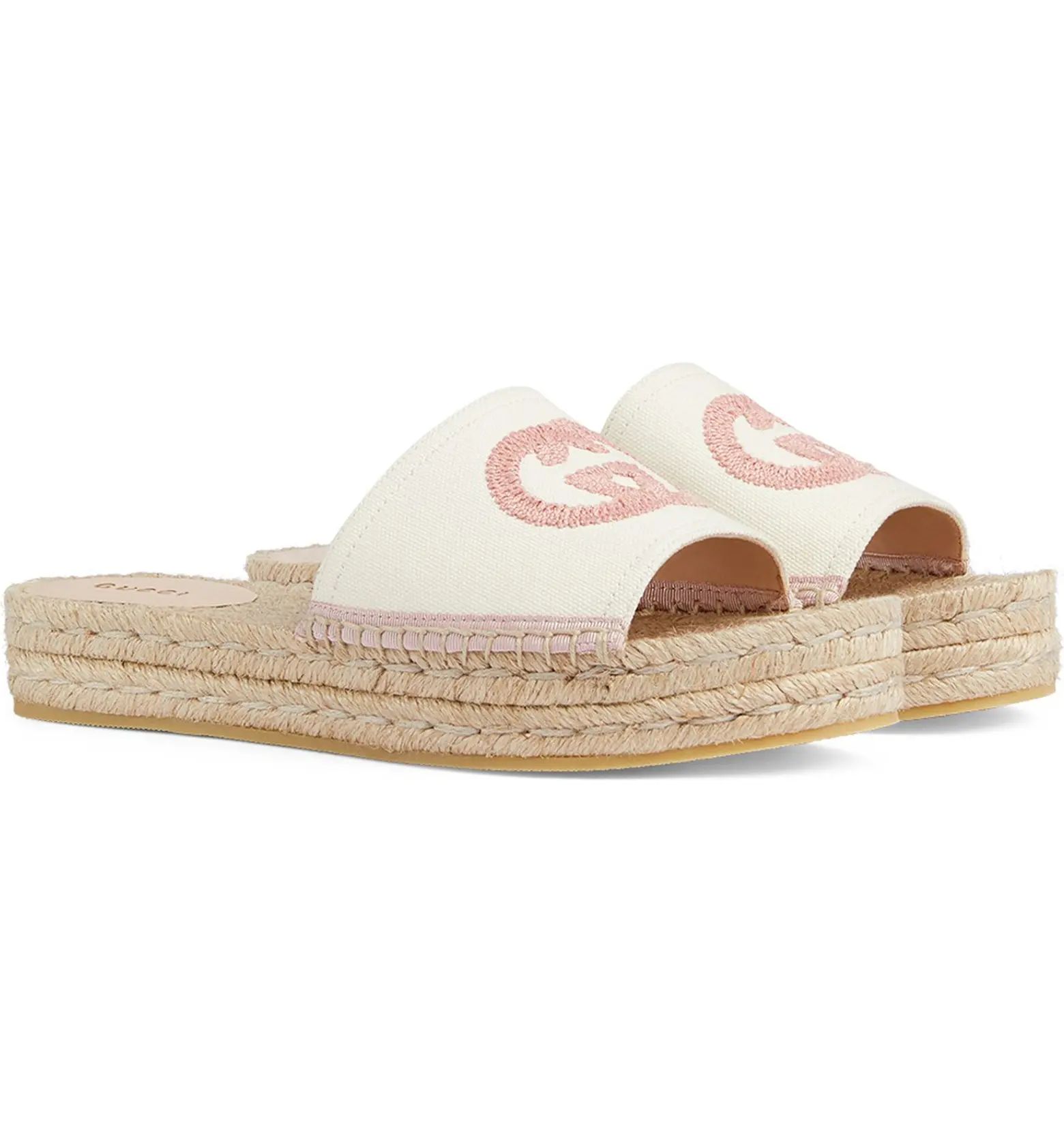 Pilar Interlocking G Embroidered Canvas Espadrille Slide Sandal | Nordstrom