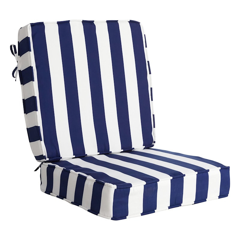 2-Piece Navy Blue Awning Striped Gusseted Outdoor Deep Seat Cushion Set | At Home