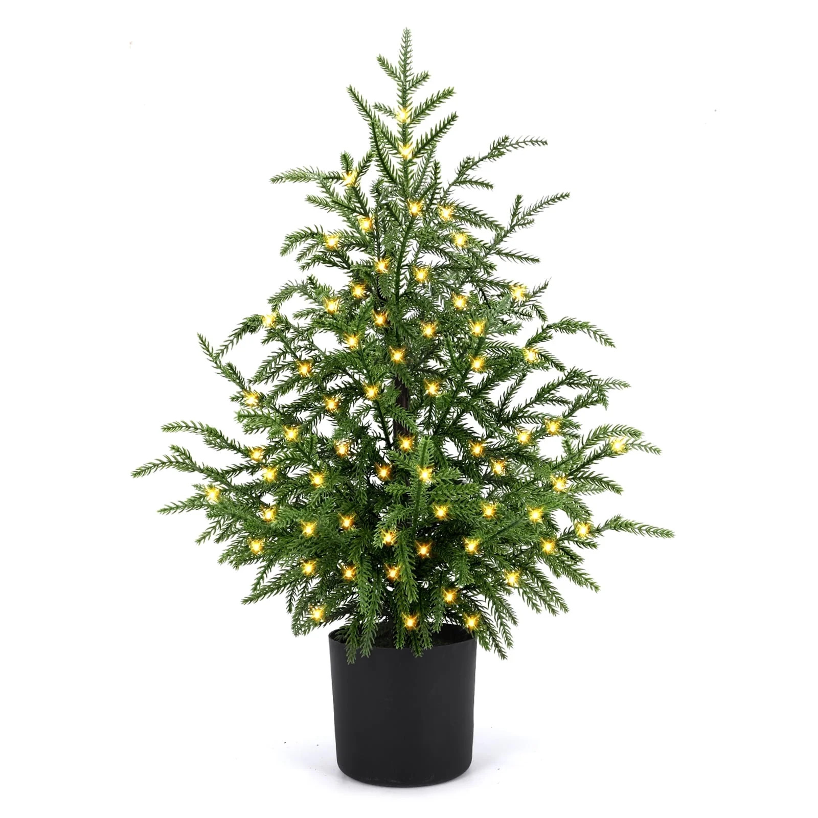 ENVEN 2ft Pre-Lit Norfolk Pine Artificial Green Christmas Tree 24" Real Touch Potted Decorative P... | Walmart (US)