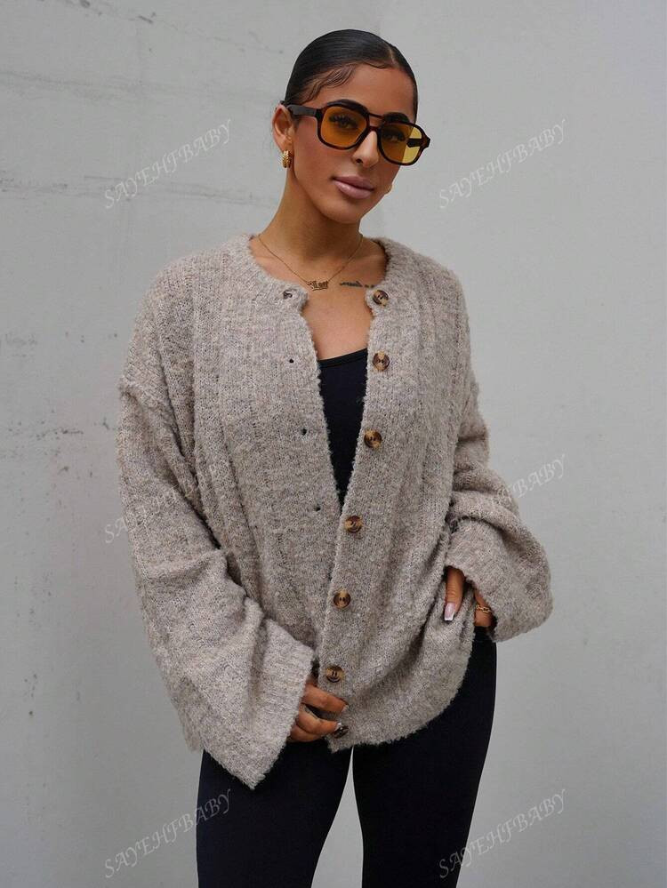 SAYEHFBABY Oversized Drop Shoulder Button Down Knit Cardigan Fall Cute Streetwear Festival Farmho... | SHEIN