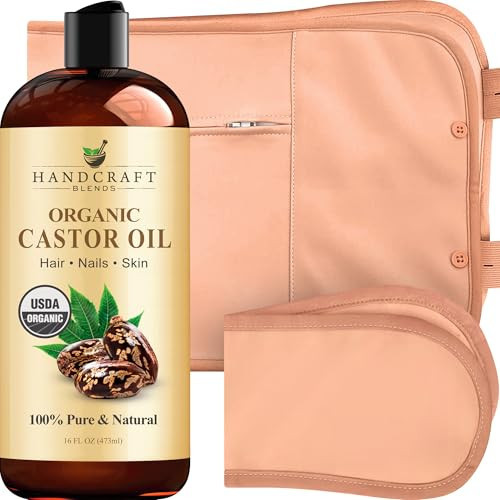 Handcraft Blends Castor Oil Pack Wrap - Organic Castor Oil 16 oz with Reusable Wraps - Durable Comfortable Pack Wraps for Neck and Stomach with Adjustable Elastic Straps | Amazon (US)
