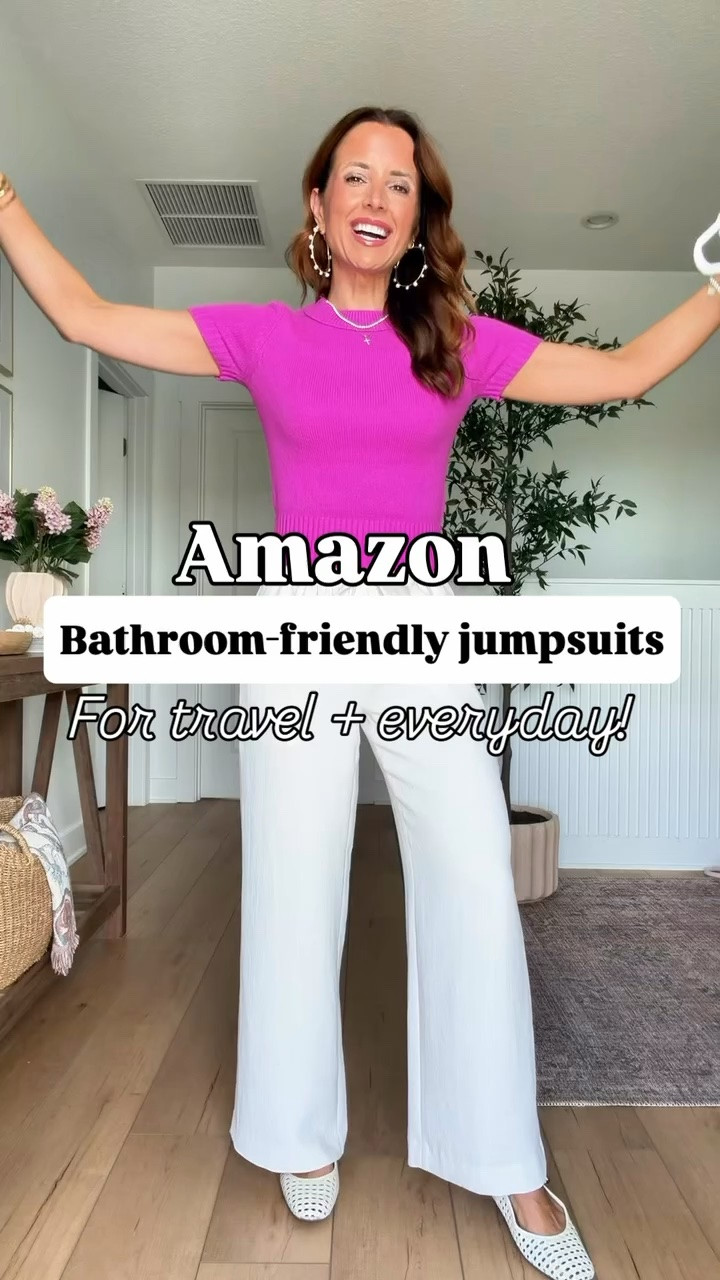 New Amazon bathroom-friendly jumpsuits with open-backs for the restroom. Wearing XS. Size down if in-between. I’m 5’3 for reference. Travel outfit. Airport outfit. Casual outfit. Mom outfit. Every day outfit. Wearing XS in denim jacket. I sized down half a size in jelly flats and adidas run a smidge big but I didn’t size down because you can tighten strap. Beis luggage sets.

#LTKootd #LTKTravel #LTKPetite