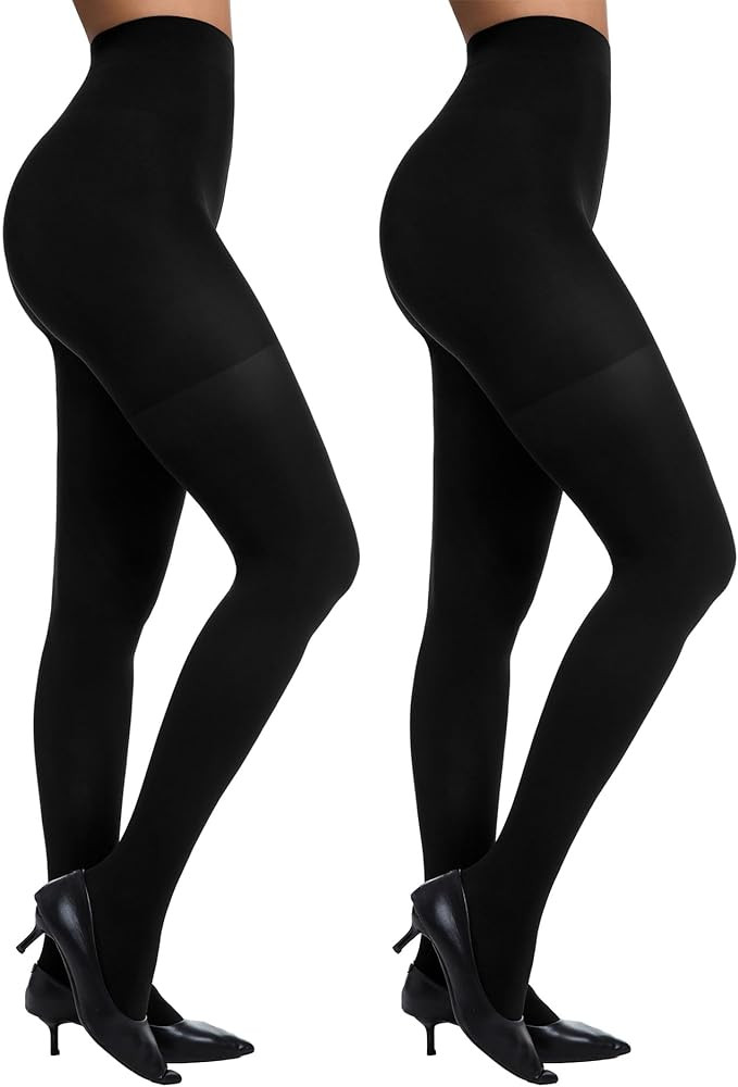 Citystl 2 Pairs Women's Black Tights 60D, Solid Color Soft Opaque Microfiber Tights | Amazon (US)