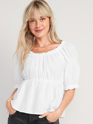 Puff-Sleeve Shirred Babydoll Blouse for Women | Old Navy (US)
