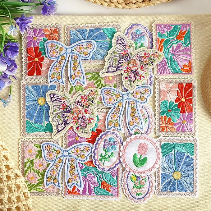 Vintage Iron on Patches for Clothes: 14PCS Flower Butterfly Embroidery Patch Applique for Backpac... | Amazon (US)