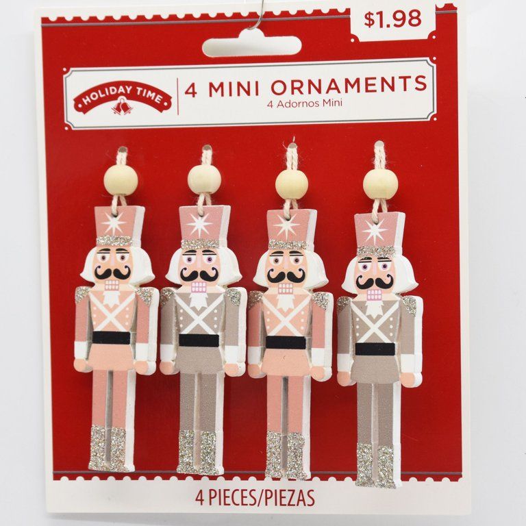 Holiday Time Nutcracker Mini Christmas Ornaments, 4 Count | Walmart (US)