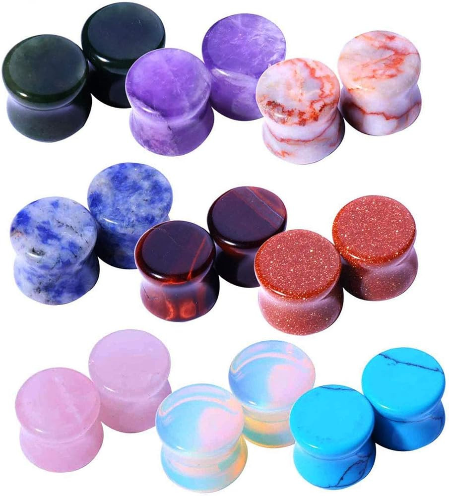 BodyJ4You 18PC Body Piercing Stone Plugs - Ear Stretching Kit - Beginners 8G-00G, Big Gauges 11mm... | Amazon (US)