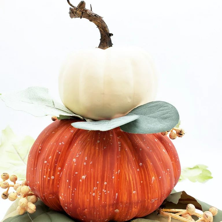 Harvest 14 in Stacked Cream/Orange/Green Foam Pumpkin Decoration, Way to Celebrate | Walmart (US)
