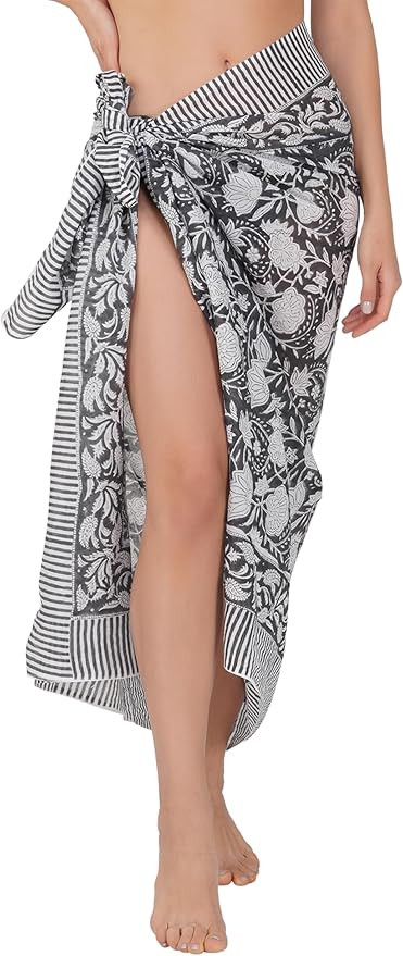 100% Cotton Hand block Sarong Beach Pareo -Your Perfect Summer Cover up Swimwear Companion Wrap S... | Amazon (US)