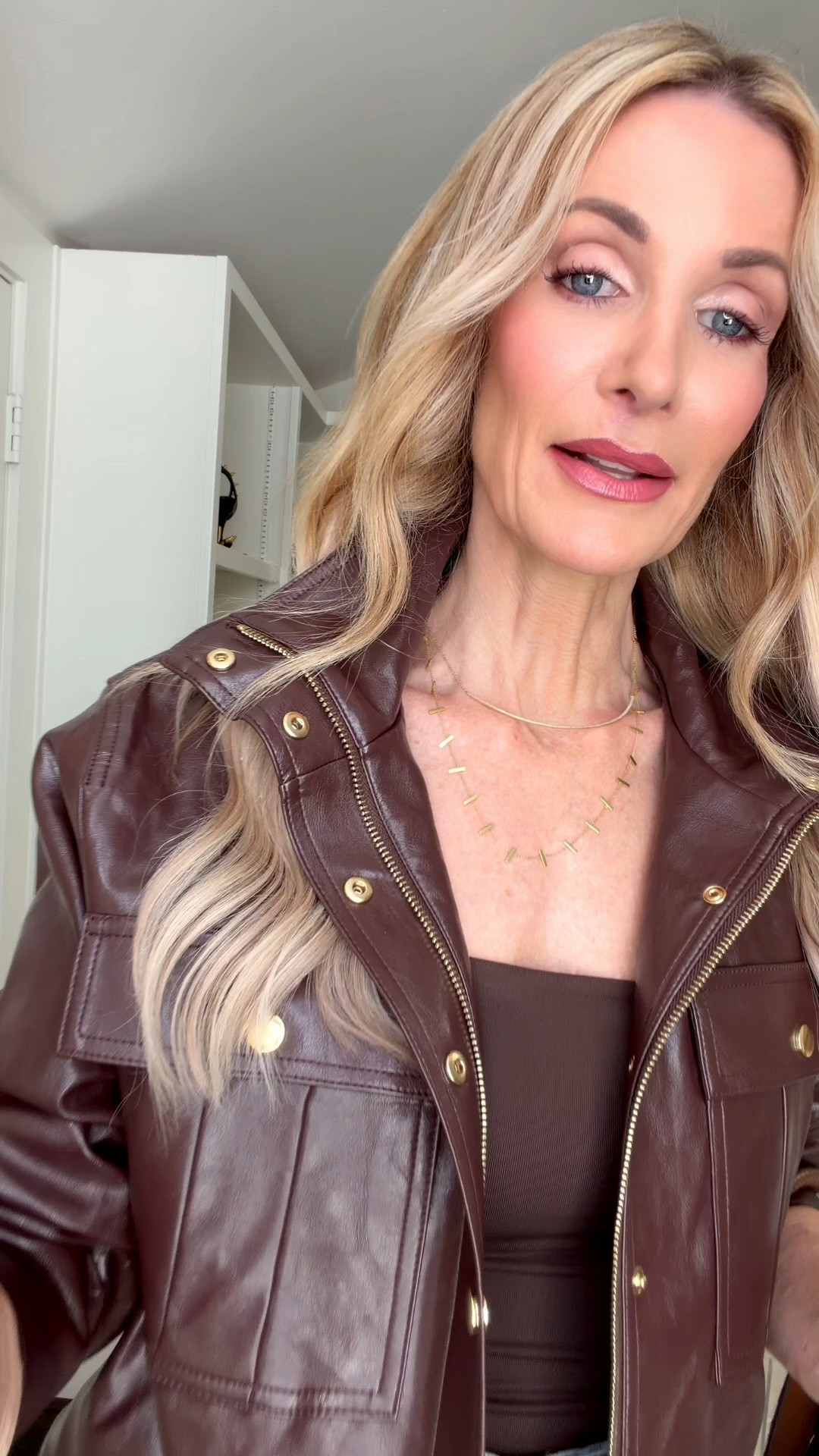 If you only add ONE fall jacket to your collection this season, let it be this one. 🍂

This burgundy faux leather bomber from Alice + Olivia checks every box: champagne gold buttons, a high collar, and a bomber silhouette that's on trend right now and flattering on everyone. Burgundy is the color of the season, and this jacket delivers it in a polished, grown-up way.

I styled it 2 ways:

1️⃣ Casual and elevated with FRAME Bow soft barrel jeans. They're high-waisted and tapered at the ankle, so they balance the volume of the bomber perfectly.

2️⃣ Tone-on-tone with the Quince burgundy slip dress. It's a beautiful dress at a great price, and it comes in tons of colors.

#LTKootd #LTKgrwm #LTKOver40