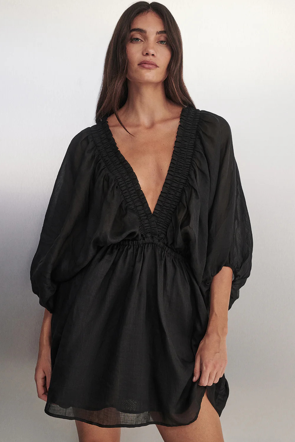 BRIELLE BLACK RAMIE MINI DRESS | DISSH