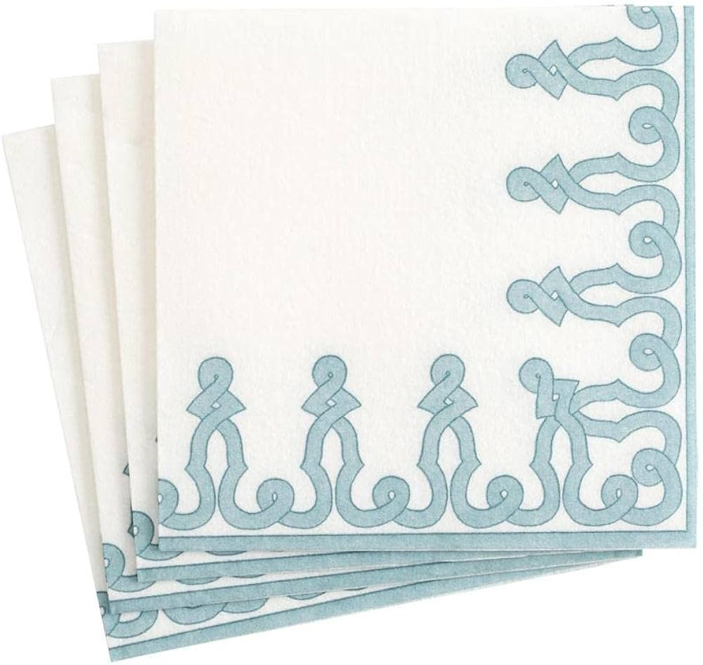 Caspari Dessin Passementerie Paper Linen Cocktail Napkins in Stone Blue - Two Packs of 15 | Amazon (US)