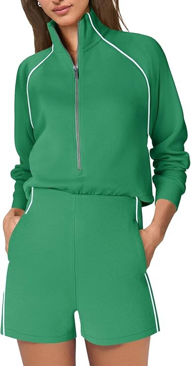 SENSERISE Womens Long Sleeve Romper One Piece Jumpsuits Mock Neck Wide Leg Shorts Fall Outfits wi... | Amazon (US)