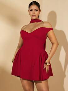 SHEIN BAE Plus Size Women's Romantic Burgundy Mini Dress, Elegant Sexy Party Holiday Beach Vacati... | SHEIN