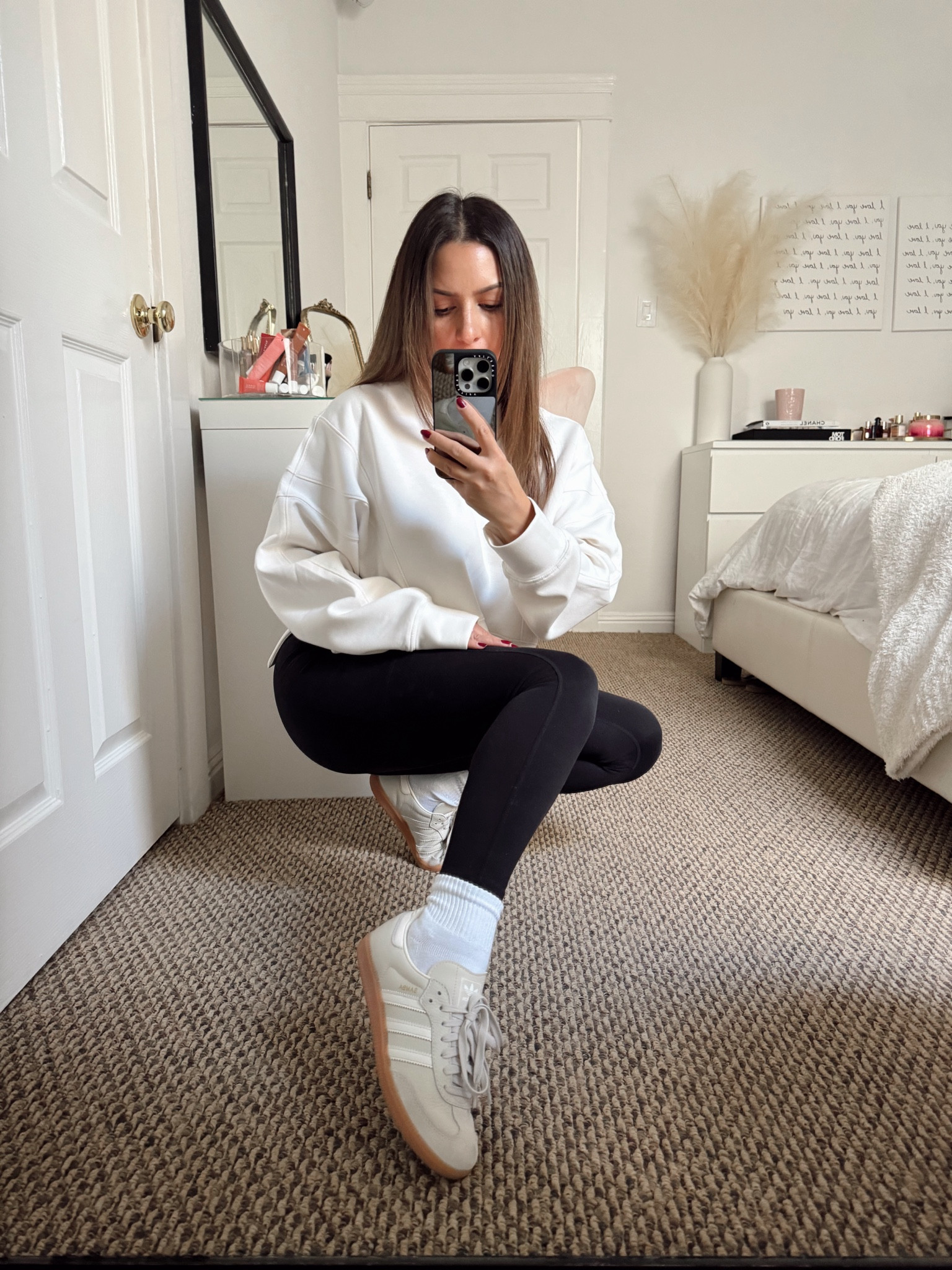 Adidas samba sneakers in beige. I’ve been loving these sneakers so much lately that I bought them in another color. I think I still might need a black pair because I love how they look with every outfit! I sized down 1/2 size. 

Abercrombie sweatshirt- small
Leggings- xs

Casual outfit, winter outfit, sneakers, neutral sneakers, shoes, athleisure, sporty, travel outfit

#LTKshoecrush #LTKSeasonal #LTKstyletip