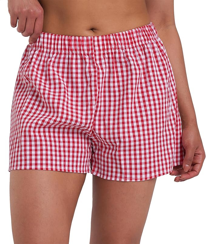 Sunzel Women's Gingham Plaid Boxer Shorts 3" – Elastic Waist Loose Fit Lounge Shorts Y2K Summer... | Amazon (US)