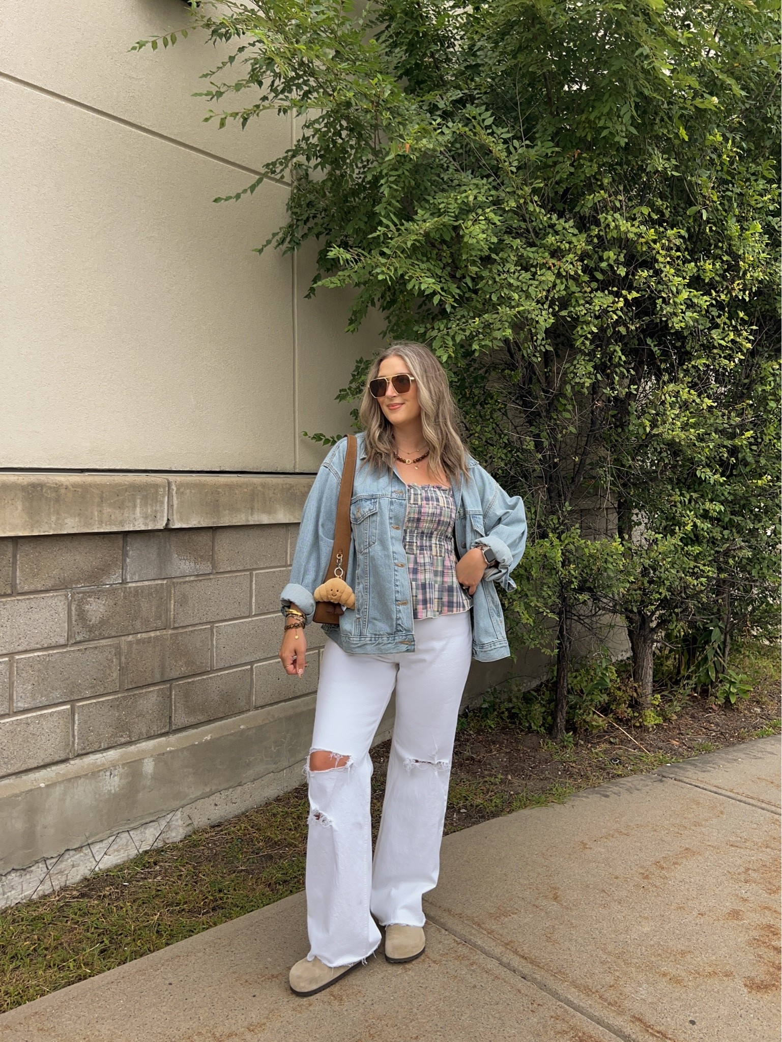 Fall outfit! Wearing 30 in the jeans, L in the plaid tank top, sized up to XL in the denim jacket for an oversized fit. I’m a 9.5-10 shoe and wear a 40 in the Birkenstock clogs

#LTKfall #LTKsale #LTKjeans