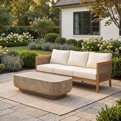 Christopher Knight Home Victoria Rustic Outdoor Acacia Wood 3-Seater Sofa with Lightweight Concrete Table, Brown/Beige | Target