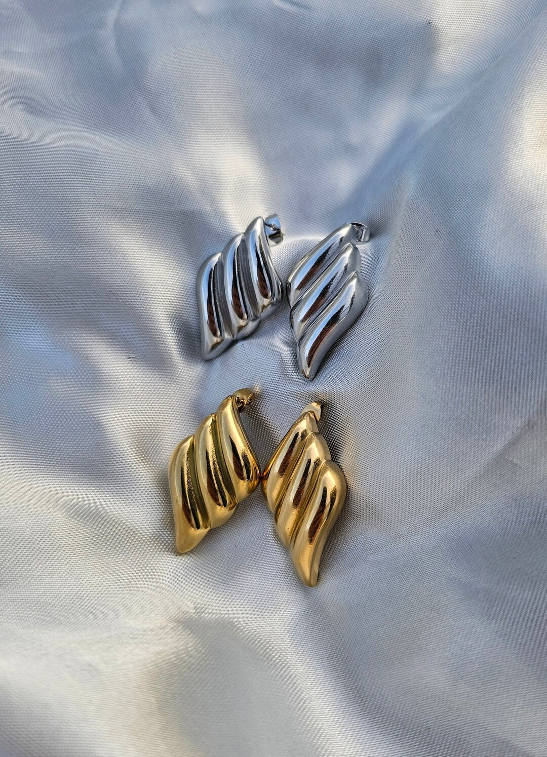 Zahira Earrings Gold Silver Wing Earrings 18K Gold Plated Stainless Steel Classic Trendy Chunky G... | Etsy (US)