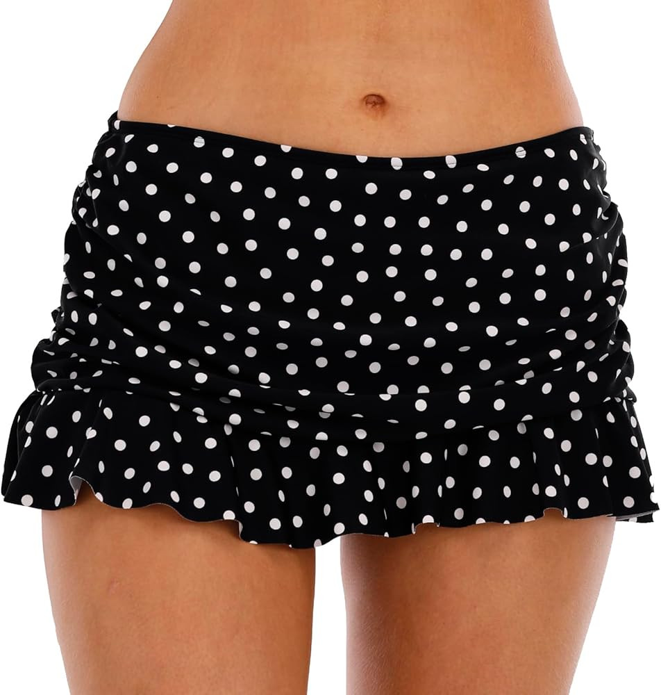 Halcurt Women's Low Rise Ruched Ruffle Swim Skirt with Hipster Bikini Swimsuits Tummy Control Bot... | Amazon (US)