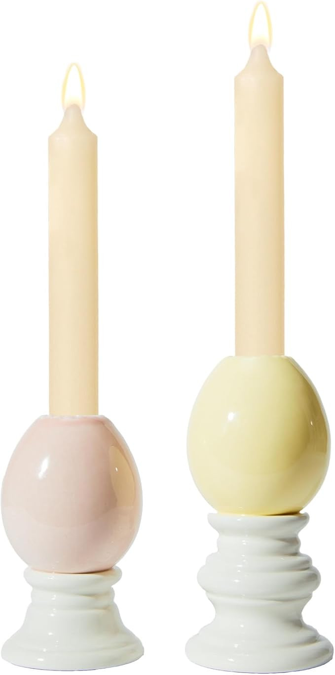 WDS WONDROUS Easter Candle Holders Set, 2PCS Pink & Yellow Easter Decorations Taper Candle Sticks... | Amazon (US)