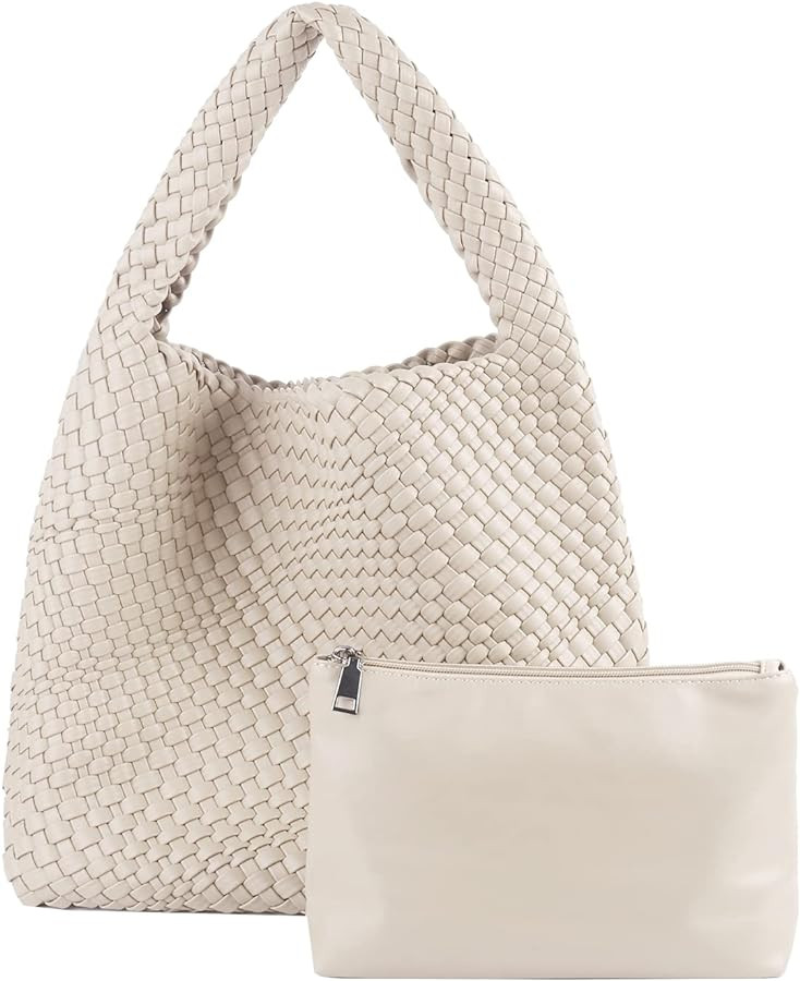 Woven Tote Bag for Women - Vegan Leather, Large Capacity, with Purse, Fashion Shoulder Bag, Handb... | Amazon (US)