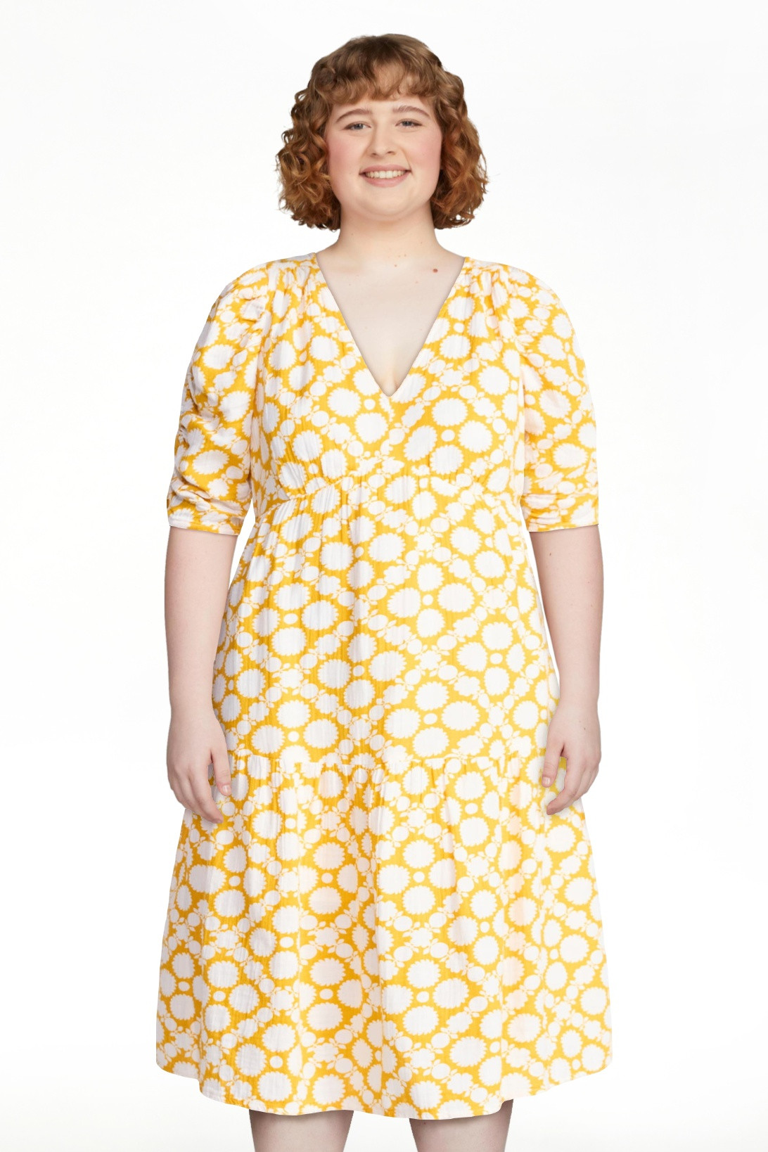 Time and Tru Women's Cotton Tiered Midi Dress with Elbow Length Sleeves, Sizes XS-XXXL | Walmart (US)