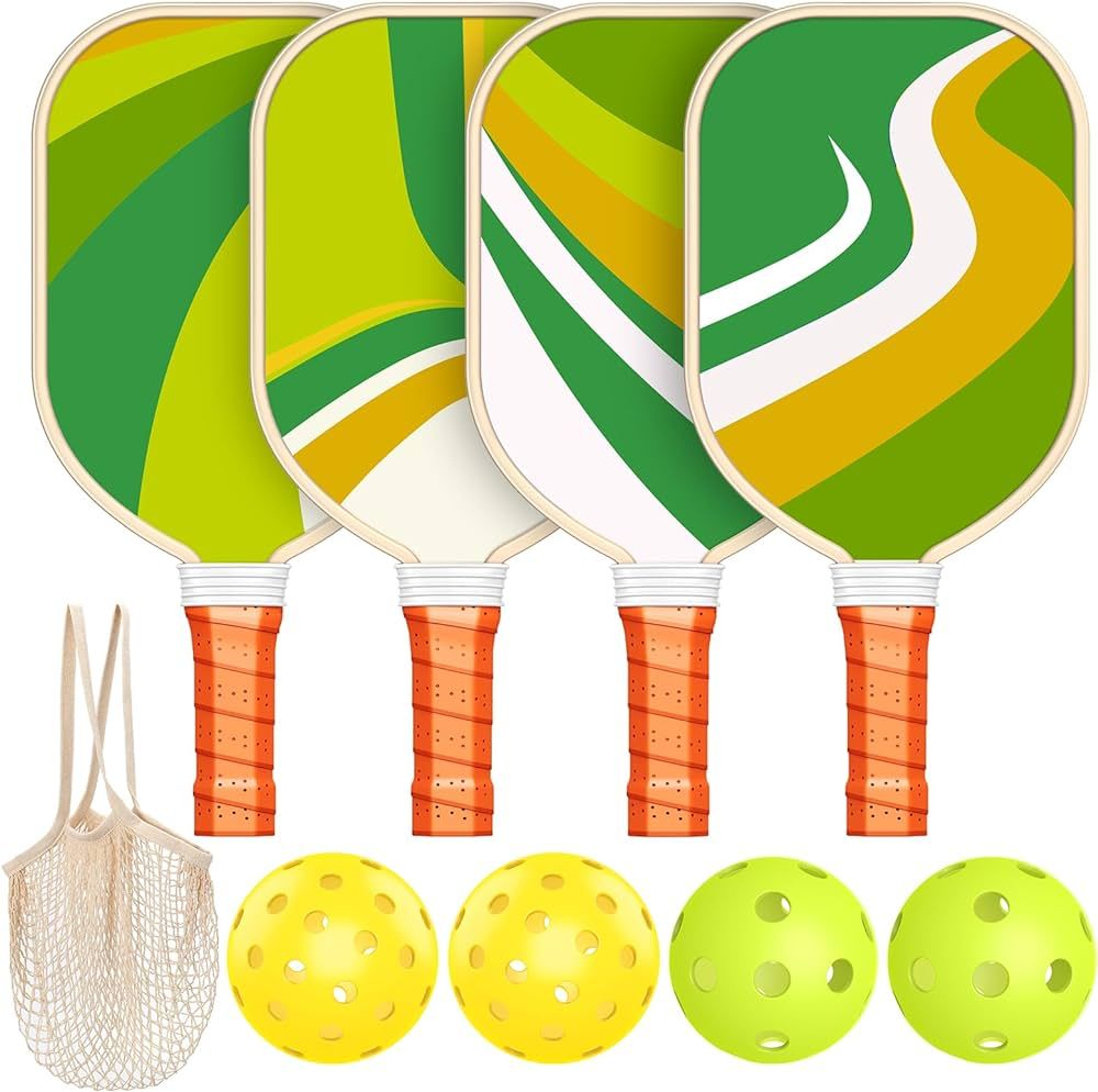 Pickleball Paddles Set of 4, Premium Wood with 4 Indoor & Outdoor Pickleball Balls and 1 Carry Ba... | Amazon (US)