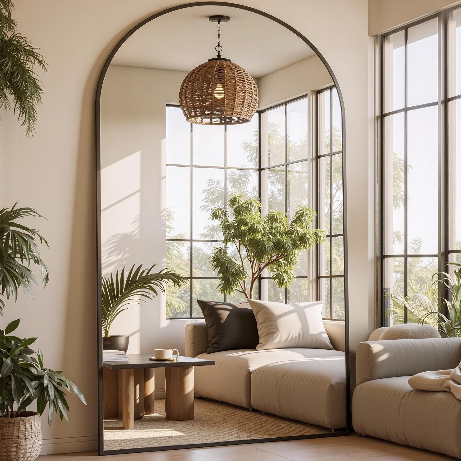 Oversized Floor Mirror, 81"x41" Arched Full Length Mirror, Black | Amazon (US)