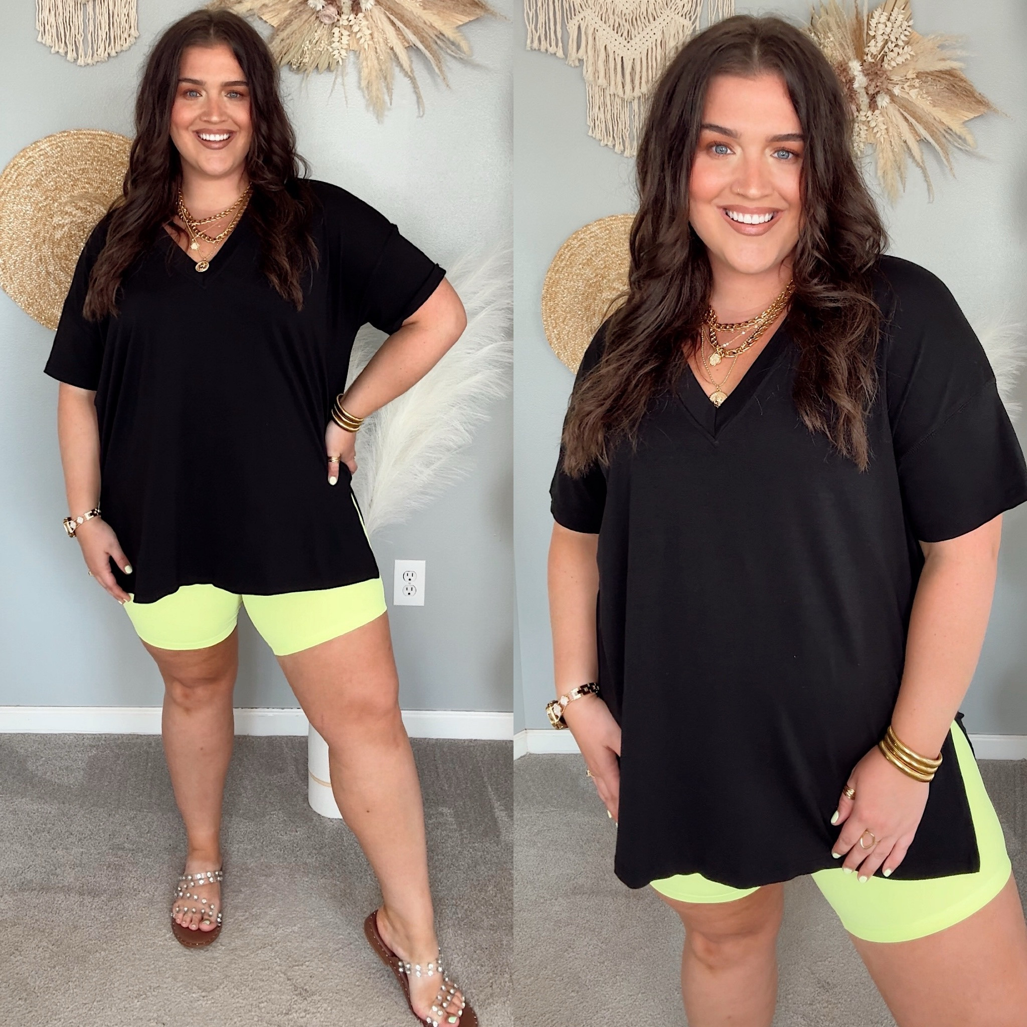 Comfy errands outfit 💚⚡️ Oversized vneck tshirt and biker shorts 
Size XXL top + XL shorts

#LTKStyleTip #LTKMidsize #LTKFindsUnder50