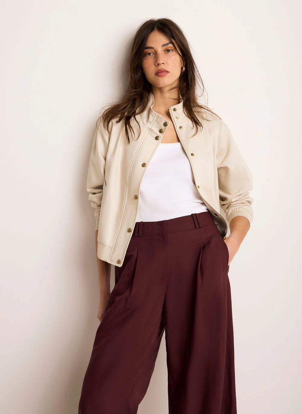 Neutral Funnel Neck Bomber Jacket | Mint Velvet