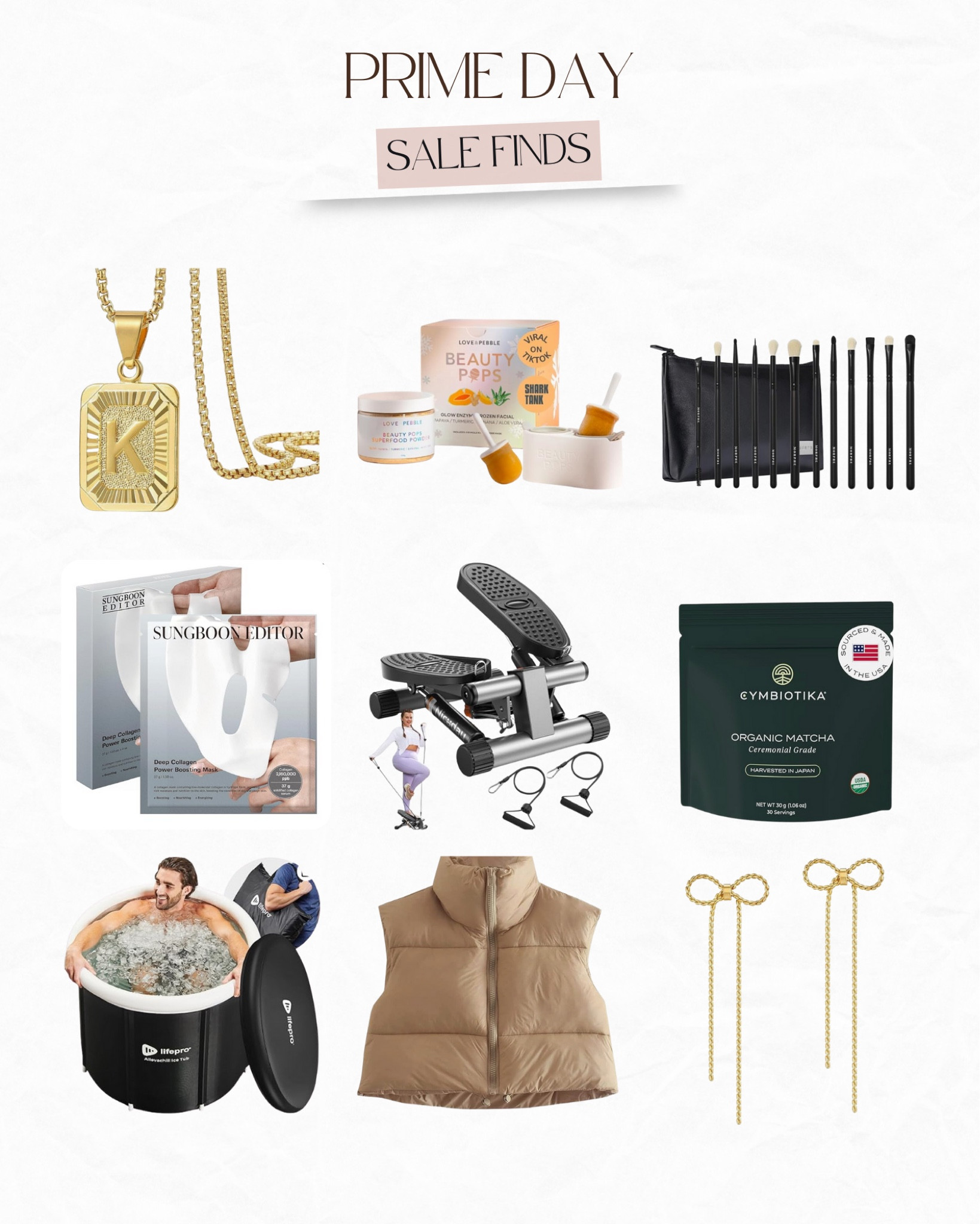 Amazon prime day. Big deal days. Initial. Necklace. Skincare. Beauty. Sheet mask. Stepper. Cymbiotika. Ice bath. Puffer vest. Bow earrings  

#LTKxPrimeDay #LTKSeasonal #LTKSaleAlert