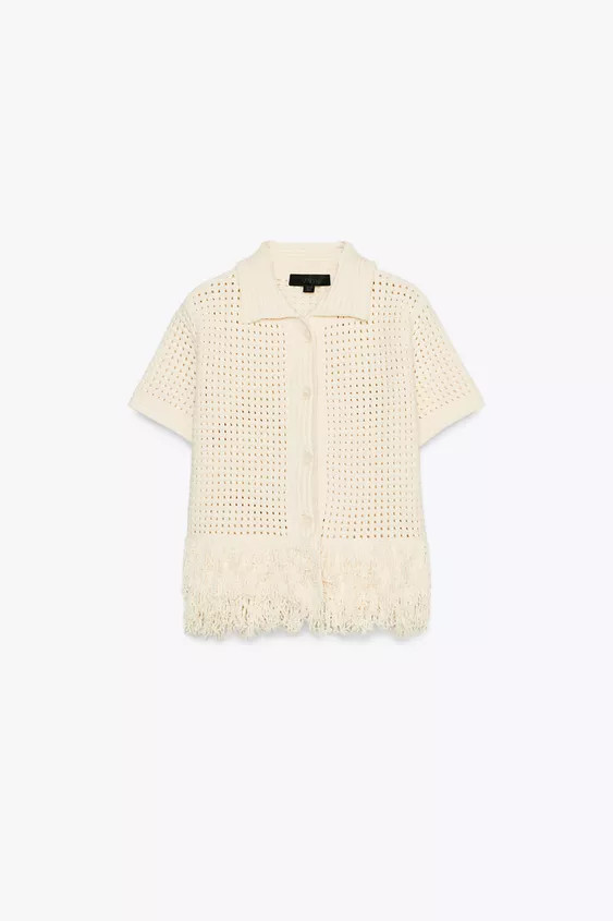 CHECKERED KNIT JACKET WITH FRINGE | Zara US