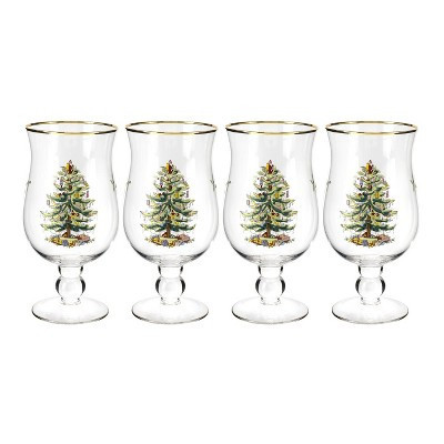 Spode Christmas Tree 17.5oz Tulip Glasses, Set of 4 - Gold-Rimmed Whimsical Holiday Glasses for Sparkling Wines and Champagnes | Target
