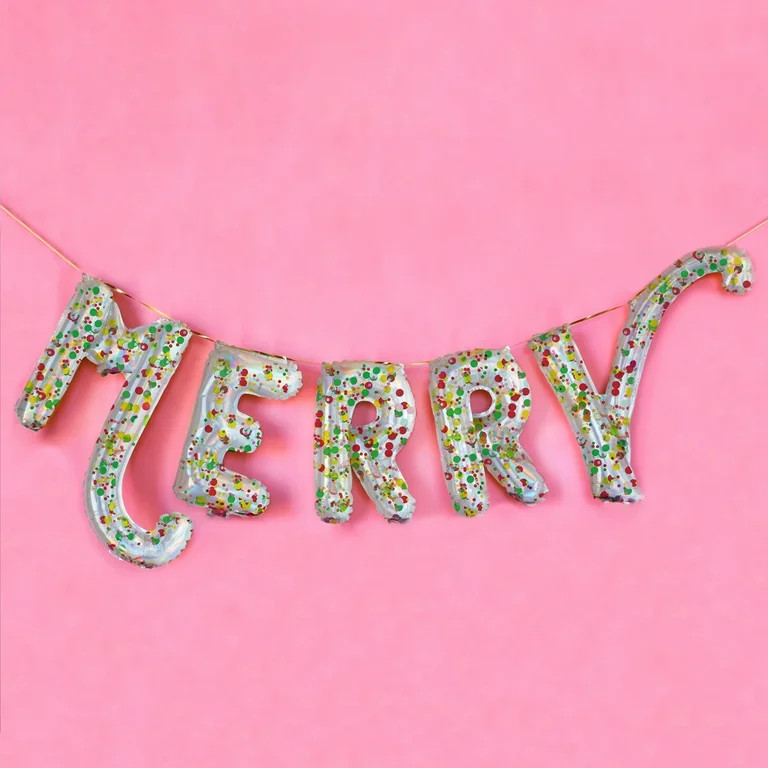 Packed Party "Merry" Christmas Party Multi-Color Confetti Balloon Banner - Walmart.com | Walmart (US)