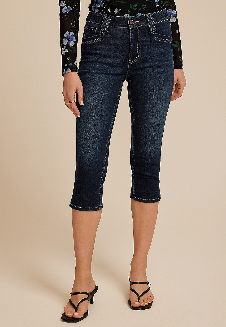 m jeans by maurices™ Cool Comfort High Rise Dark Angled Pocket Skinny Capri | Maurices