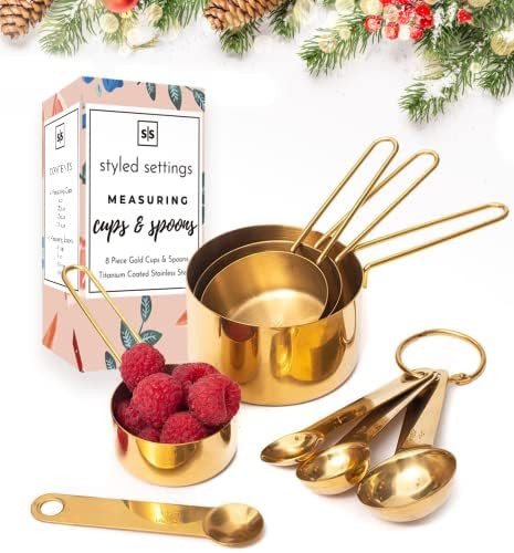 Modern Stainless Steel Measuring Cups and Spoons Set, Gold - Stackable, Stylish, Sturdy Metal Mea... | Amazon (US)