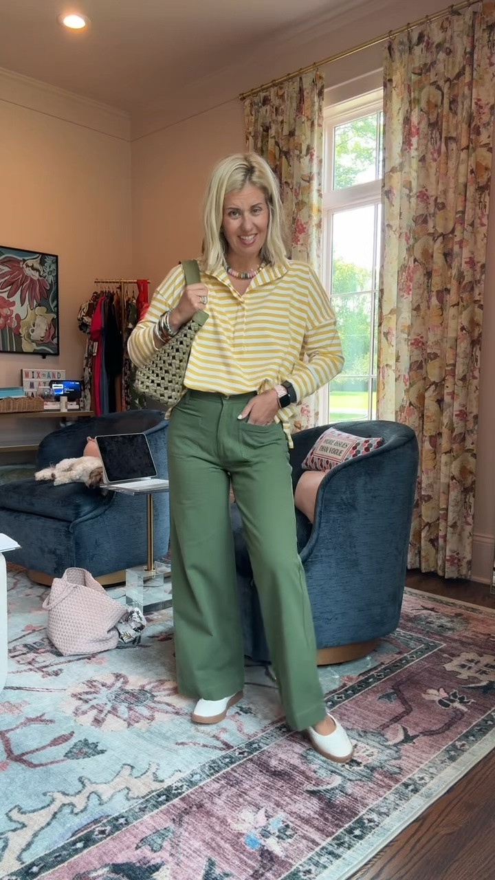 Mersea for the win!! We all love their tops and this one is no exception. The stripes are a yes!! Love the color of these pants….I’ll totally be wearing these all season. 

Top - o/s petite 
Pants - xs
Shoes - 7.5 (sized 1/2 down)

Codes:
Mersea - Catherine15
Allie + Bess - Catherine20
Erin McDermott - mixandmatch

#LTKdayinmylife #LTKOver40 #LTKSeasonal