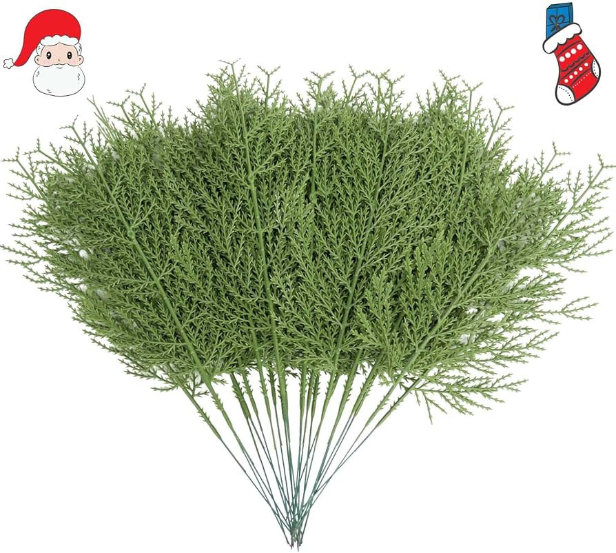 Faux Cedar Stems, 40 Pcs Realistic Artificial Faux Cedar Branches, Christmas Greenery Stems Pine ... | Amazon (US)