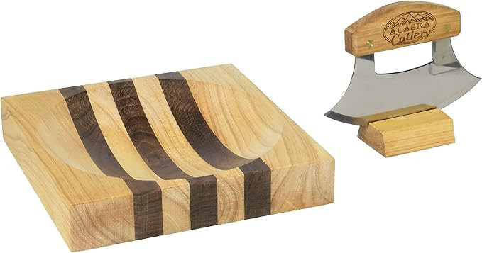 Alaska Ulu Knife Set-Curved Knife with Wood Handle plus Chopping Board with Bowl-easy to use Rock... | Amazon (US)