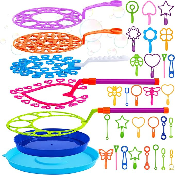 JOYIN Big Bubble Wands Set, Giant Bubble Wand Toys with Tray Bulk, Large Bubble Maker for Kids Ad... | Amazon (US)