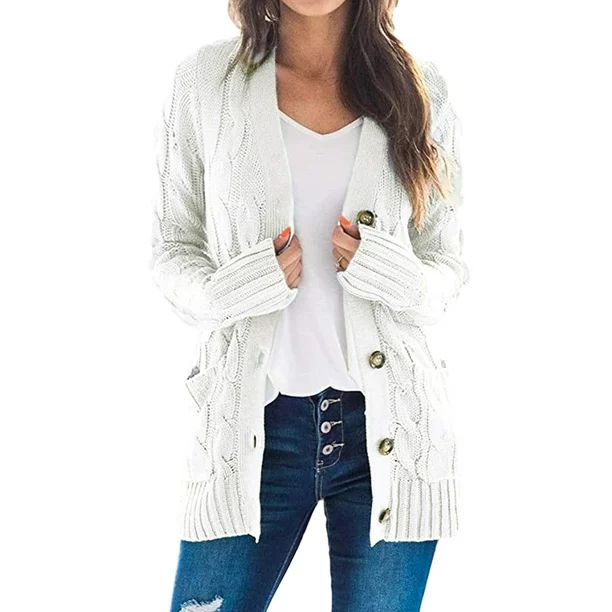 Selfieee Women's Long Sleeve Open Front Pocket Cardigan Buttons Down Cable Knit Sweater 20352 Whi... | Walmart (US)