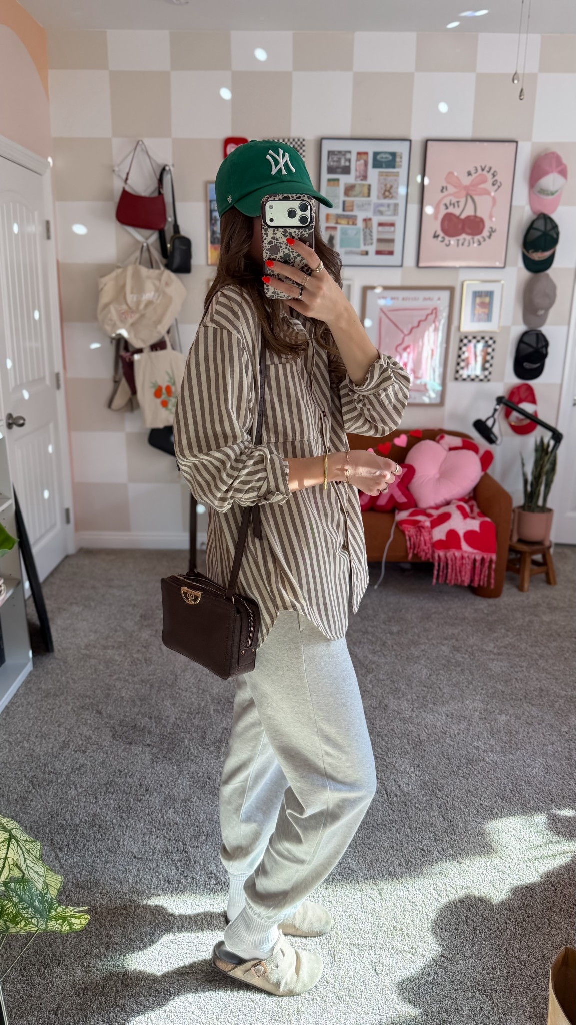 Size medium striped button up shirt. Small sweats. 5’9"

#LTKmomlife #LTKootd #LTKTall